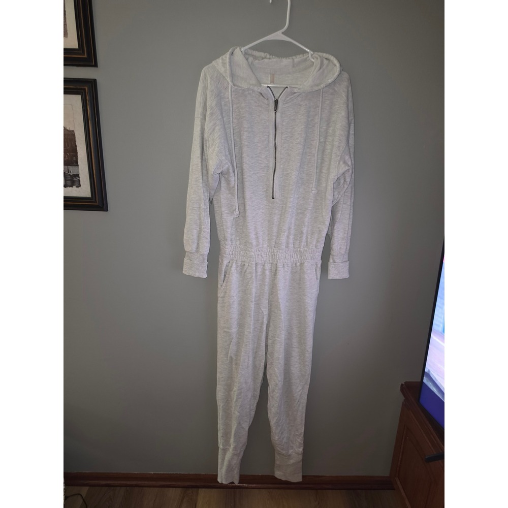 Grey Hooded Quarter Zip Long Sleeve Jumpsuit Small....Free People Movement